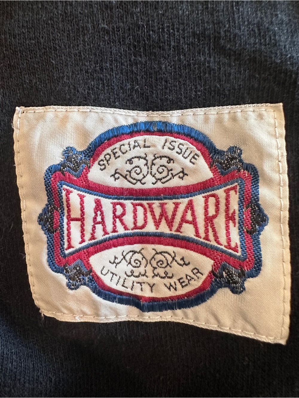 VTG 90’s Hardware Men’s Black 100% Cotton Crewneck with Embroidered Patch